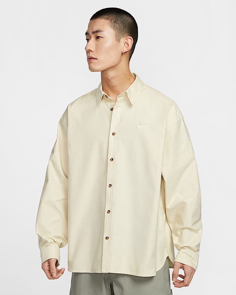 Nike Club Men's Oversized Long-Sleeved Oxford Shirt - Light Khaki/Light Khaki