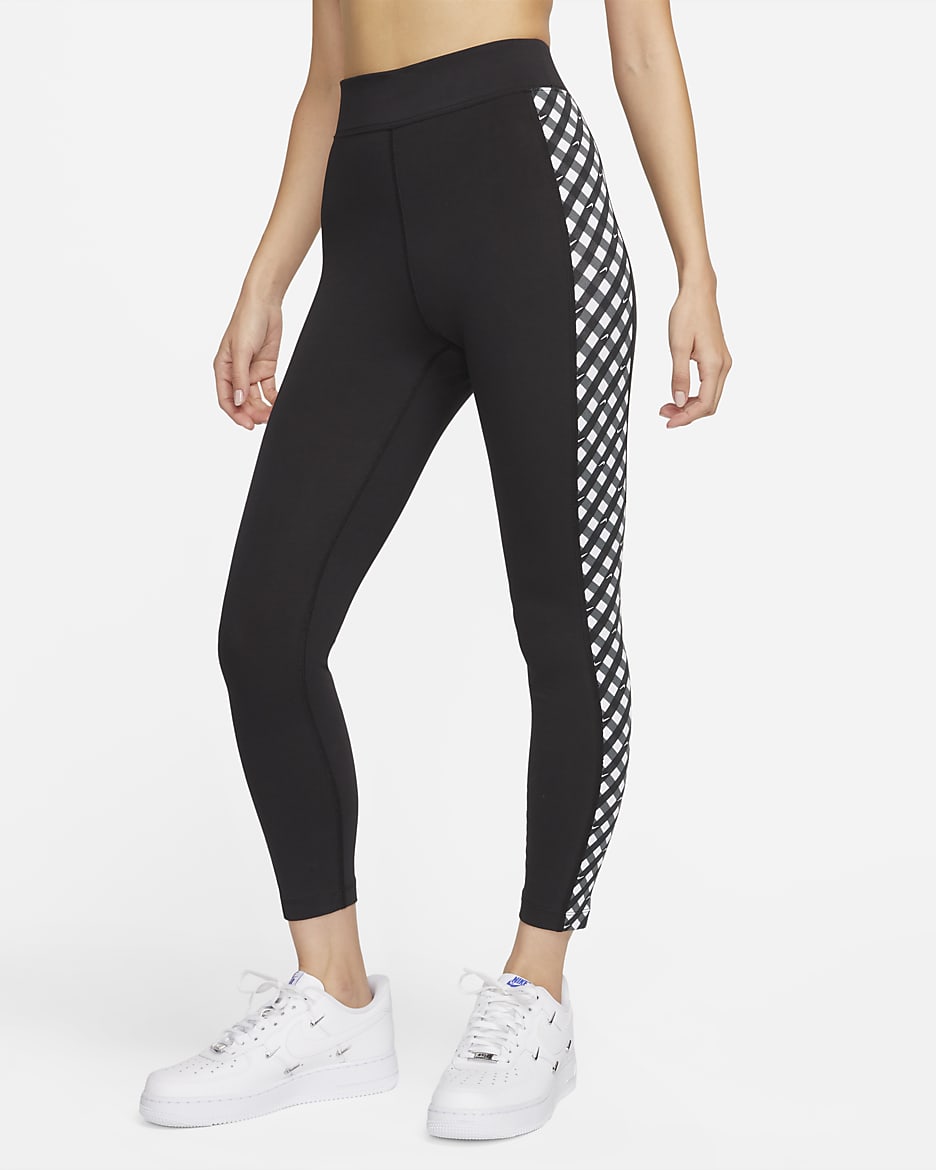 Nike Sportswear Women's High-Waisted 7/8 Gingham Leggings - Black/Baltic Blue