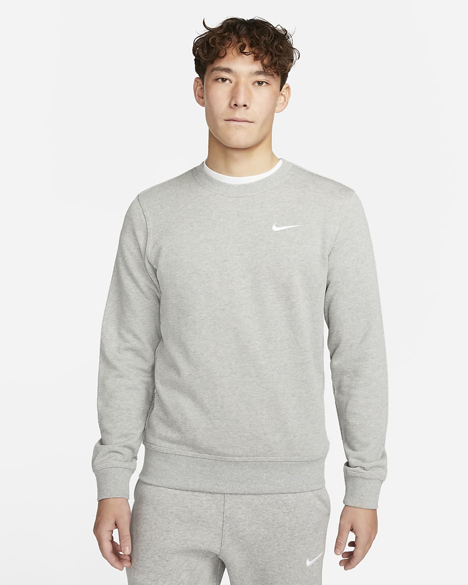 Nike Club Fleece French Terry Crew - Dark Grey Heather/White