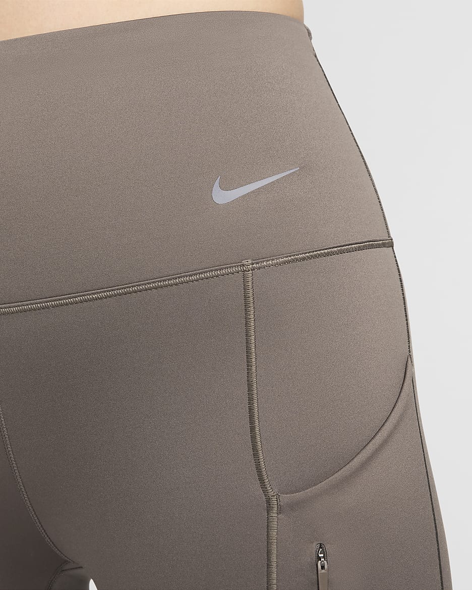 เลกกิ้งเอวสูง 7/8 ส่วนผู้หญิงซัพพอร์ตแบบมั่นคงพร้อมกระเป๋า Nike Go - Ironstone/ดำ