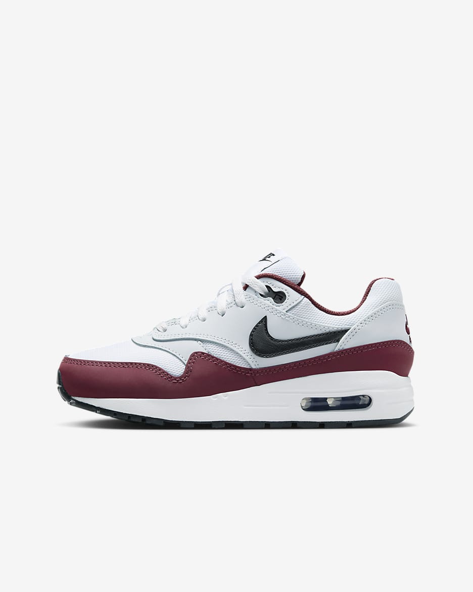 Tenis para niños grandes Air Max 1 - Blanco/Rojo team oscuro/Platino puro/Negro