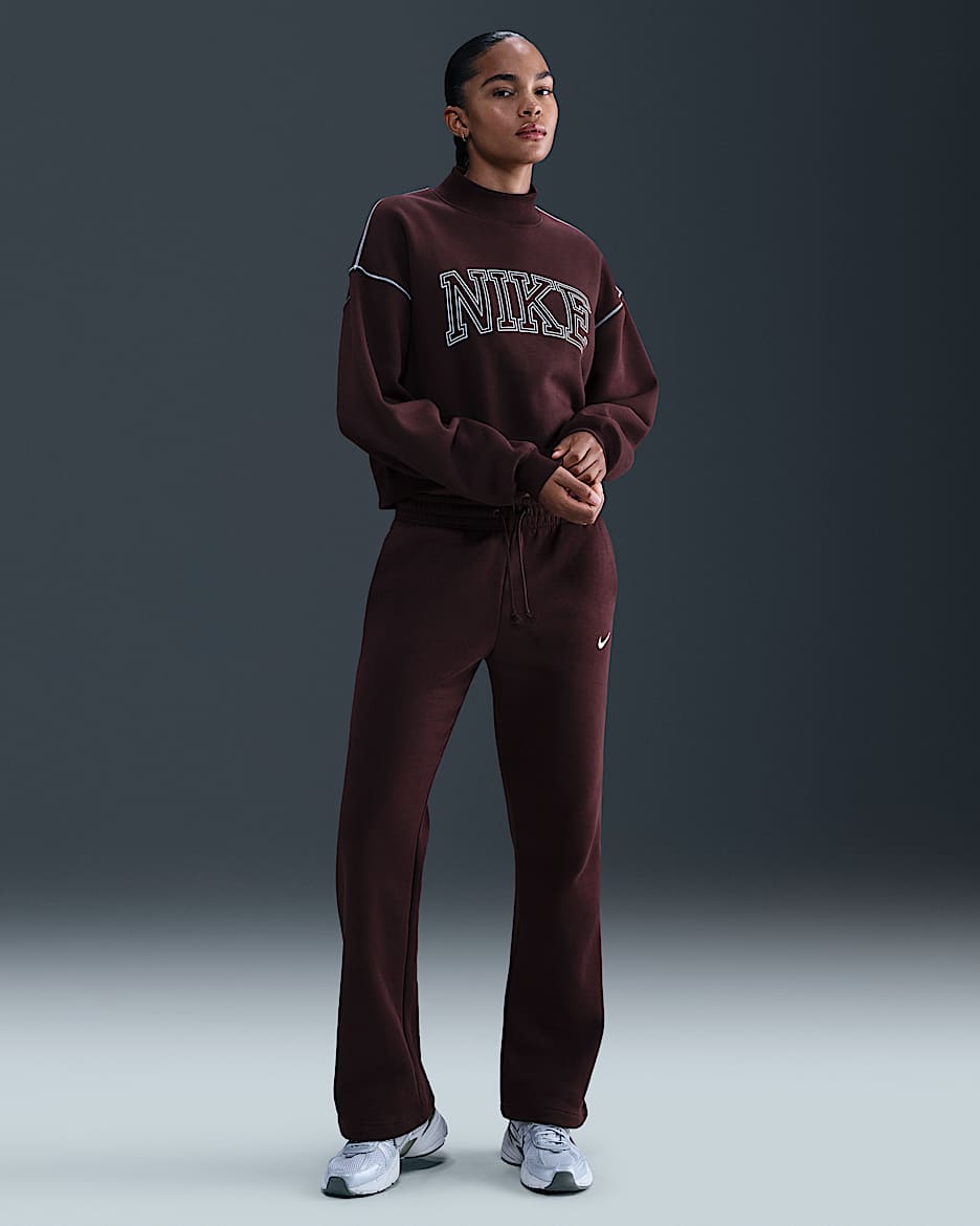 Nike Sportswear Phoenix Fleece Women's Mid-Rise Open-Hem Pants - Burgundy Crush/Sail