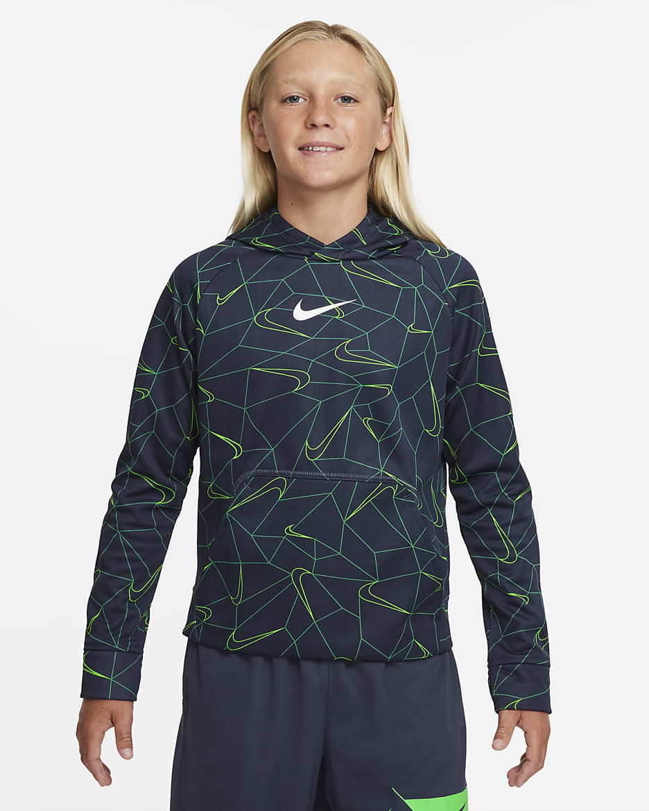 Nike Therma-FIT Big Kids' (Boys') Printed Pullover Hoodie - Thunder Blue/White