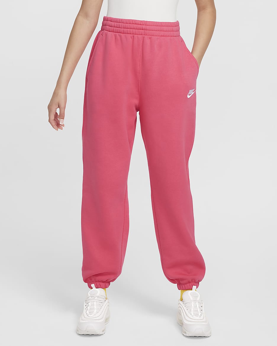 Pants holgados para niños talla grande Nike Sportswear Club Fleece - Rosa margarita/Rosa margarita/Blanco