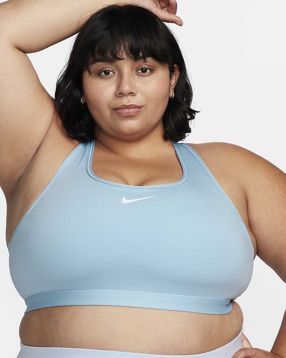 Nike Swoosh Medium-Support Women's Padded Sports Bra (Plus Size) - Light Armoury Blue/White