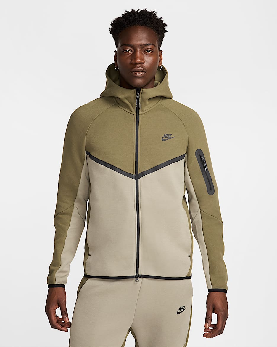 Nike Tech Windrunner hoodie met rits voor heren - Medium Olive/Light Army/Zwart
