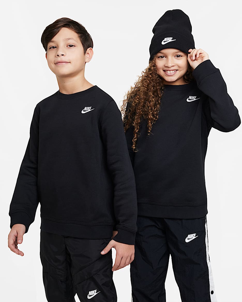 Nike Sportswear Club Fleece Big Kids' Sweatshirt - Black/White