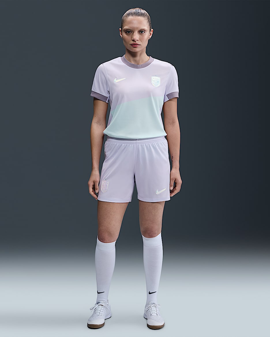 Norwegen 2025/26 Stadium Away Nike Replika-Fußballshorts mit Dri-FIT-Technologie (Damen) - Amethyst Tint/Weiß