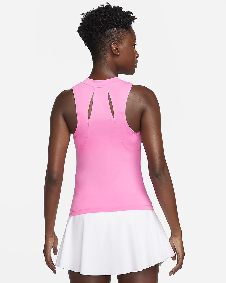 Camiseta de tirantes de tenis Dri-FIT para mujer NikeCourt Advantage - Rosa alegre/Rosa alegre/Blanco