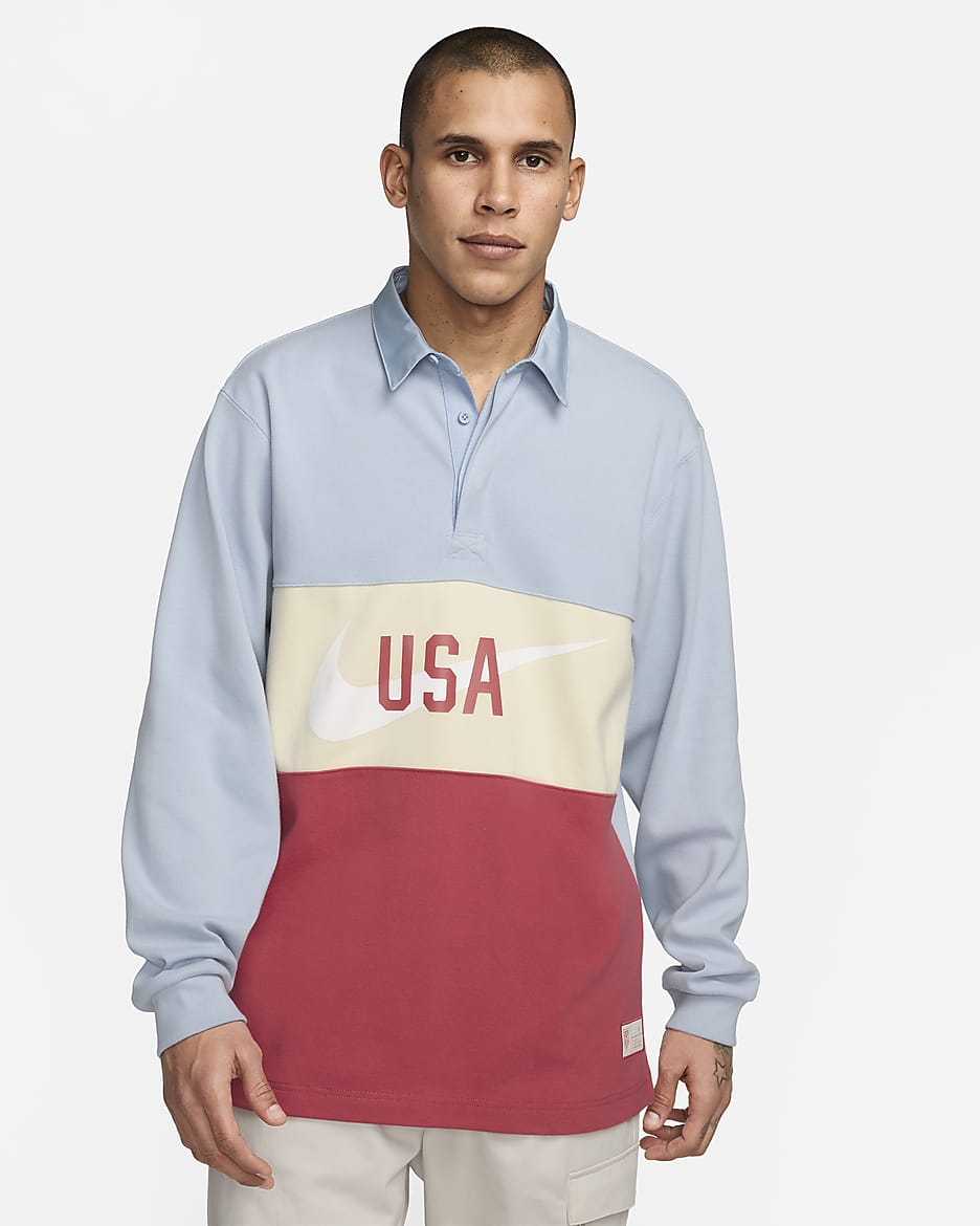 Playera de rugby para hombre EE.UU. - Azul militar claro/Leche de coco/Adobe/Vainilla pálido