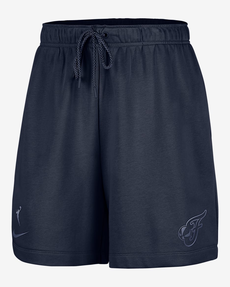 Shorts Nike de tejido Fleece de la WNBA de 15 cm para mujer Indiana Fever - Azul marino universitario/Azul difuso