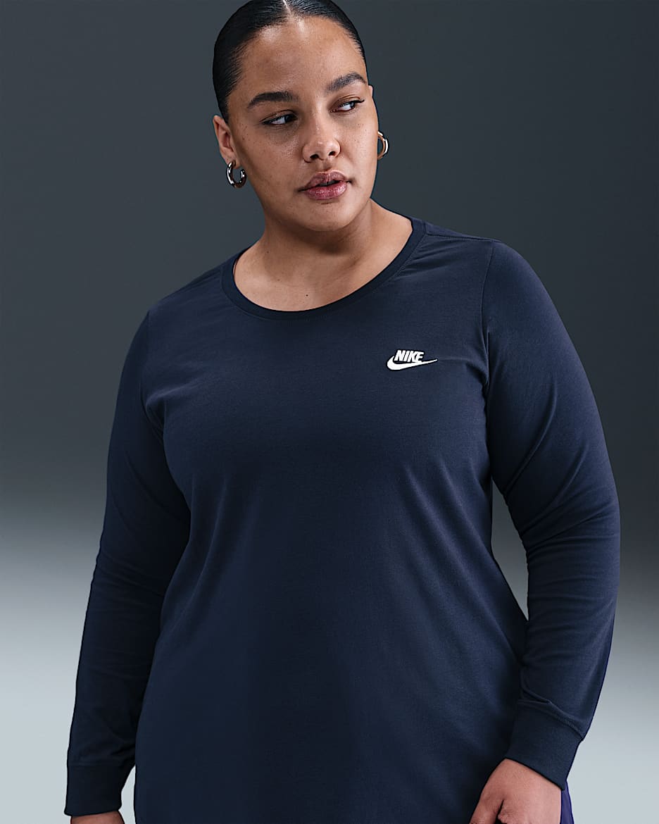 Nike Sportswear Club Women's Long-Sleeve T-Shirt (Plus Size) - Obsidian