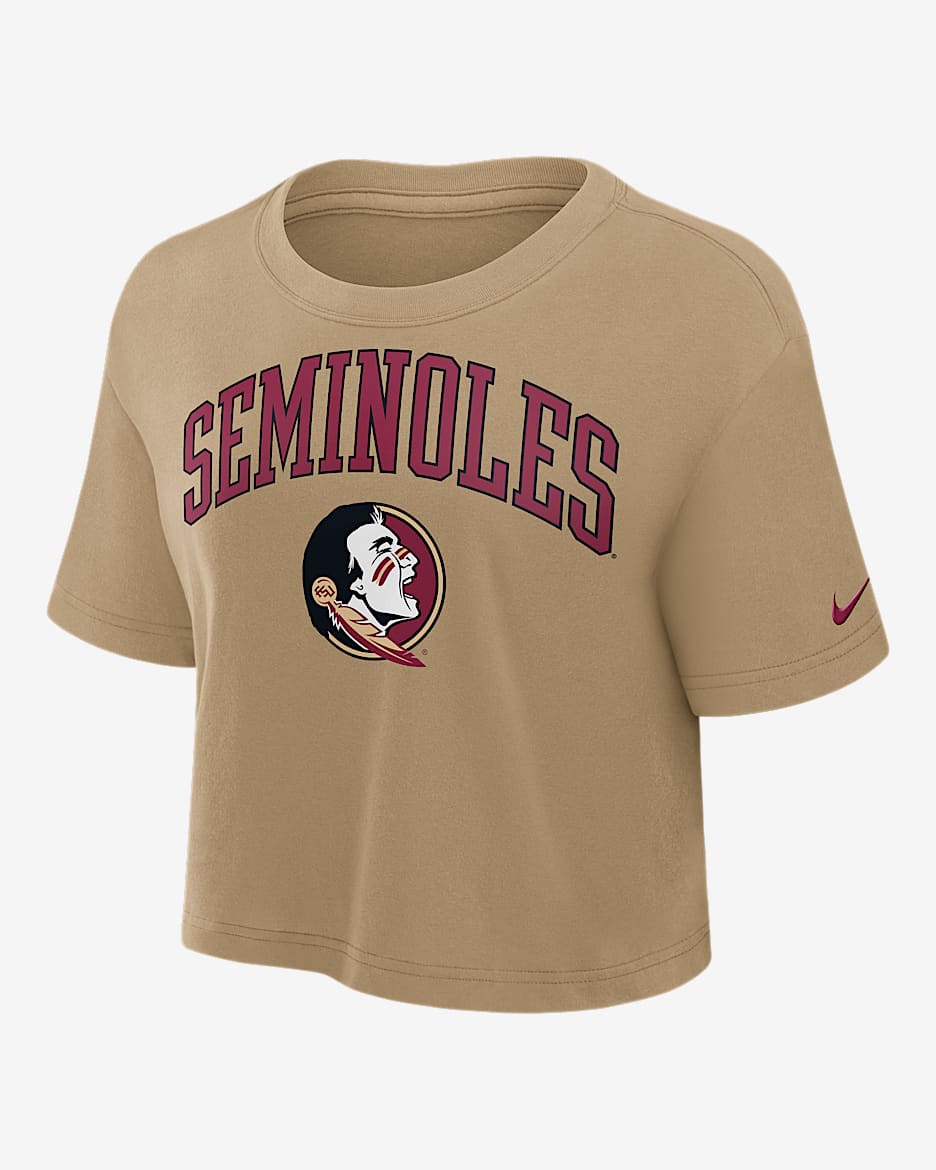 Florida State Athletic Prep Arch Women's Nike Dri-FIT College Cropped T-Shirt - Parachute Beige
