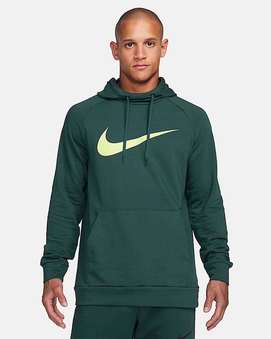 Pánská fitness mikina Nike Dry Graphic Dri-FIT s kapucí - Deep Jungle/Luminous Green