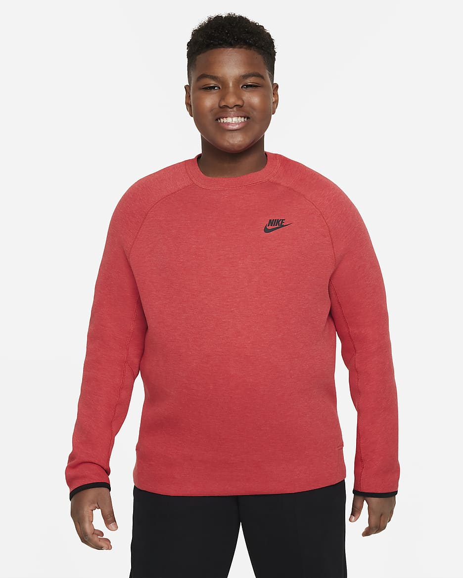 Nike Sportswear Tech Fleece Big Kids' (Boys') Sweatshirt (Extended Size) - Light University Red Heather/Black/Black