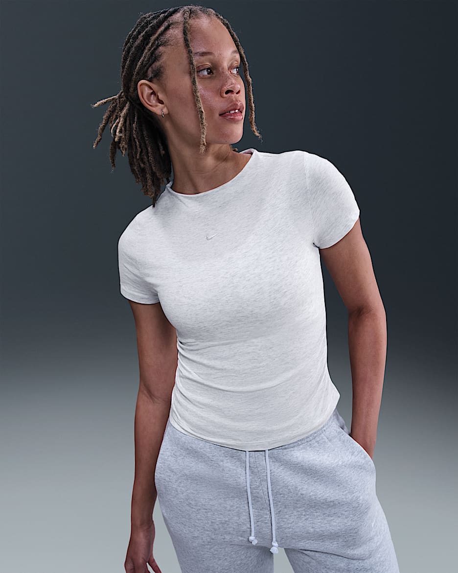 Nike Sportswear Chill Knit Women's Tight Short-Sleeve Mock-Neck Top - Birch Heather/Light Orewood Brown