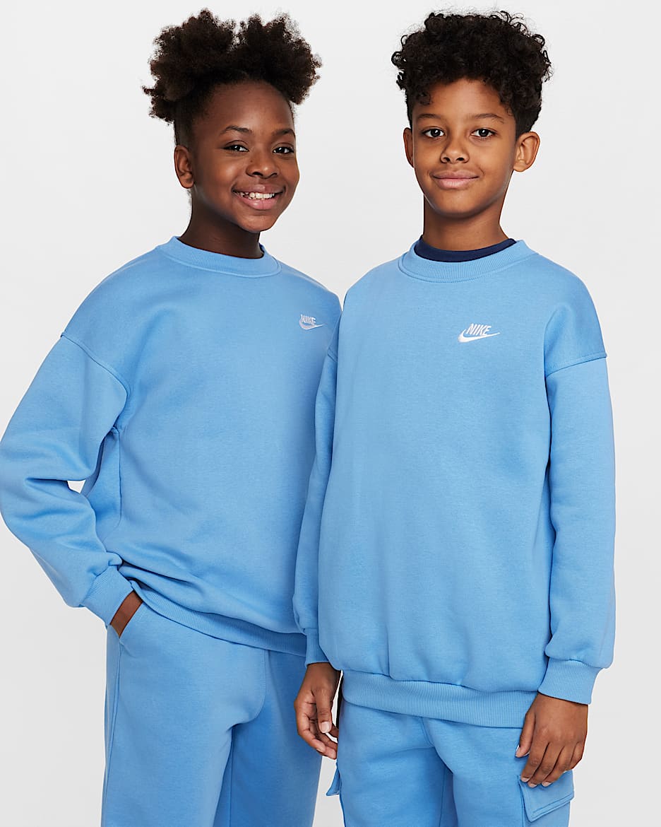 เสื้อวอร์มเด็กโตขนาดโอเวอร์ไซส์ Nike Sportswear Club Fleece - Blue Beyond/ขาว