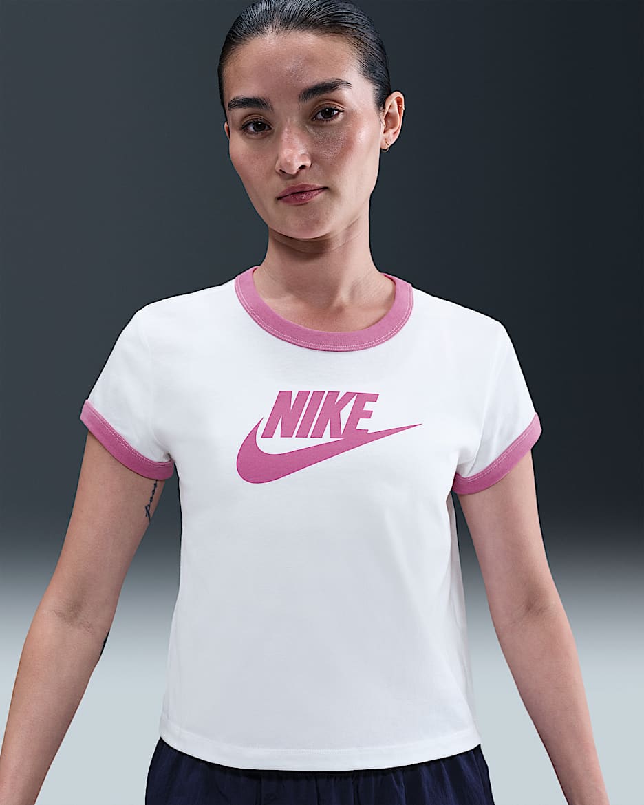 Nike Sportswear 女款短袖滾邊 T 恤 - 白色/Playful Pink