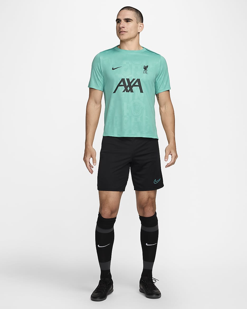 Liverpool F.C. Academy Pro Men's Nike Dri-FIT Football Pre-Match Short-Sleeve Top - Washed Teal/Night Forest/Night Forest