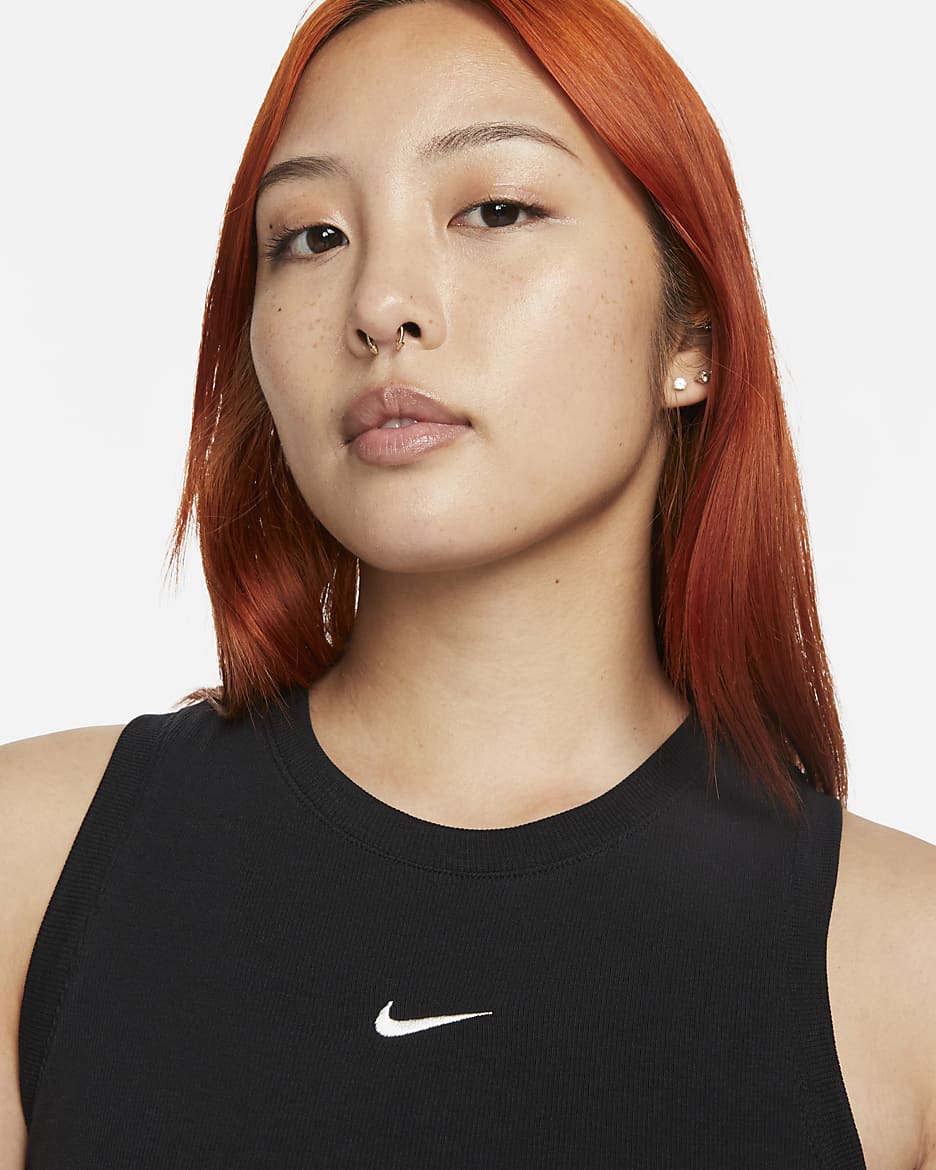 Nike Sportswear Essentials Women's Ribbed Cropped Tank Top - Black/Sail