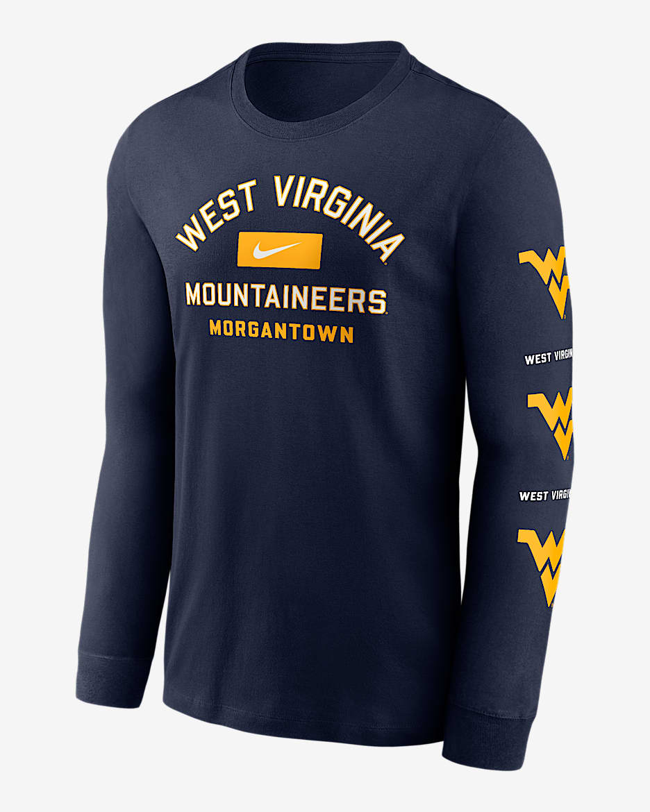 West Virginia Campus Classic Location Men's Nike College Long-Sleeve T-Shirt - Navy