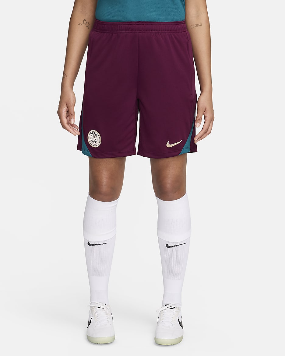 Paris Saint-Germain Strike Jordan Dri-FIT knit voetbalshorts voor heren - Bordeaux/Geode Teal/Guava Ice