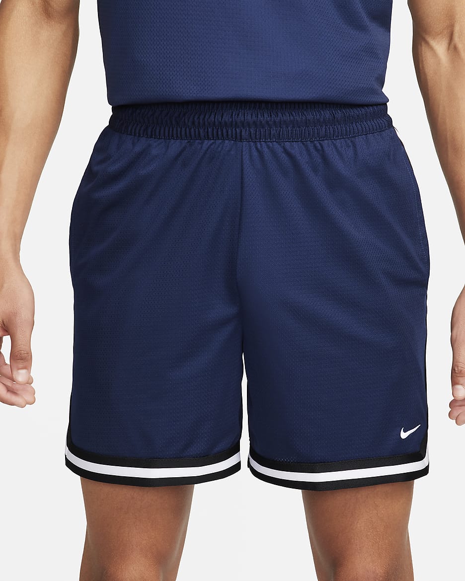 Shorts de básquetbol Dri-FIT de 15 cm para hombre Nike DNA - Azul marino medianoche/Negro/Blanco