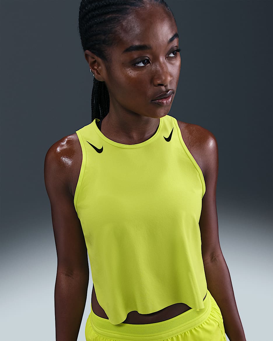 Nike AeroSwift Women's Dri-FIT ADV Cropped Running Tank Top - Cyber/Black