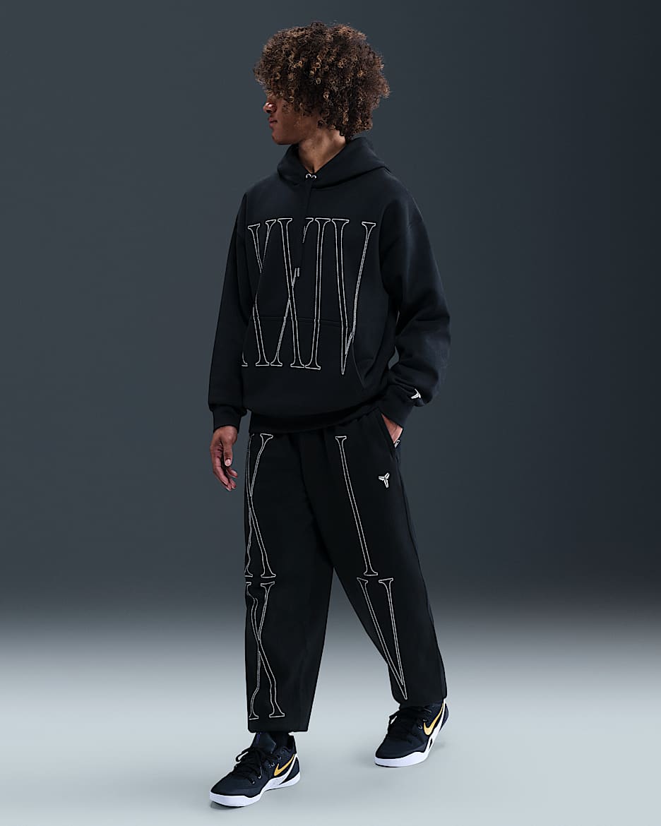 Kobe Fleece-Basketballhose für Herren - Schwarz/Weiß