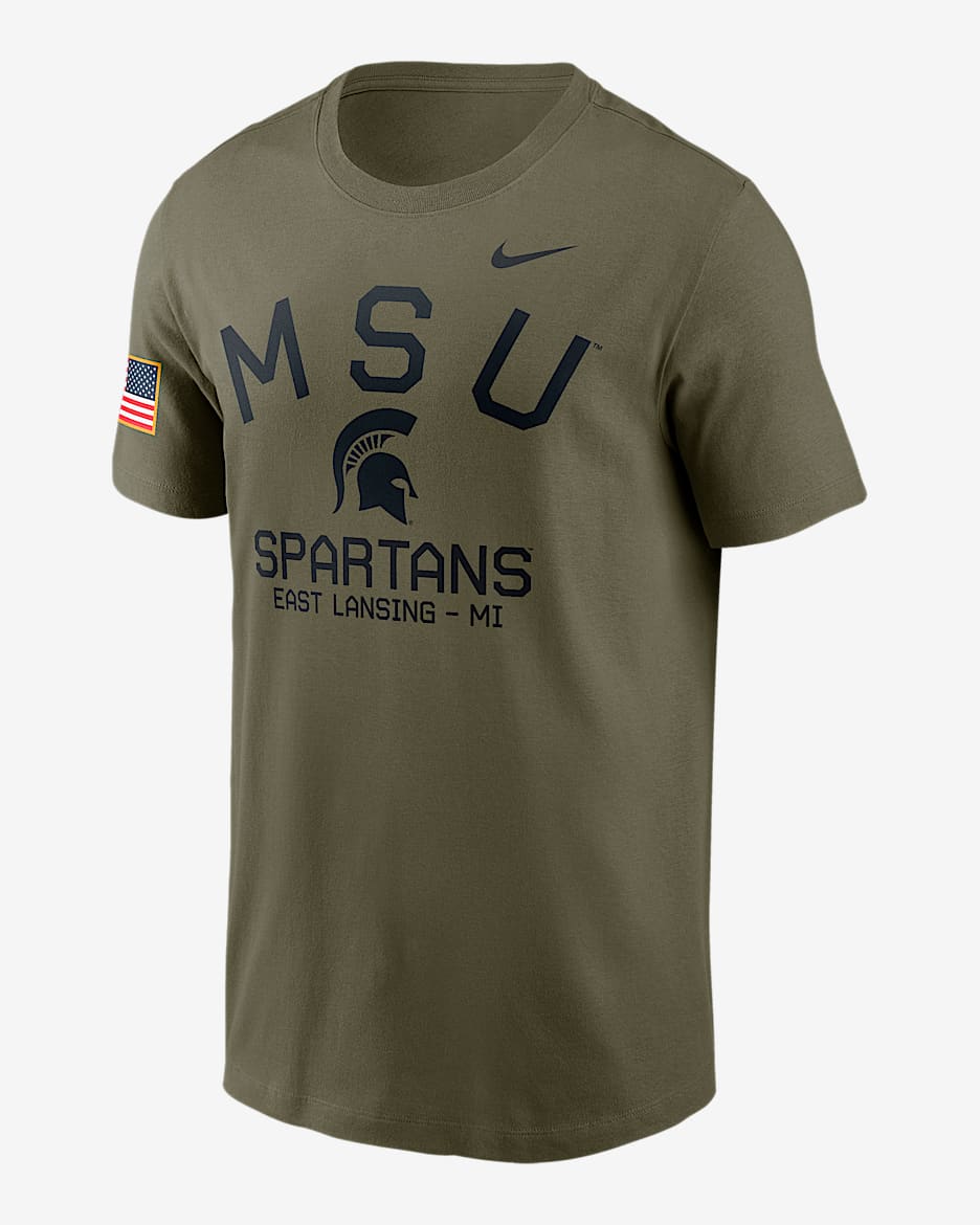 Playera universitaria Nike Dri-FIT para hombre Michigan State Spartans Military Appreciation Team Issue - Oliva