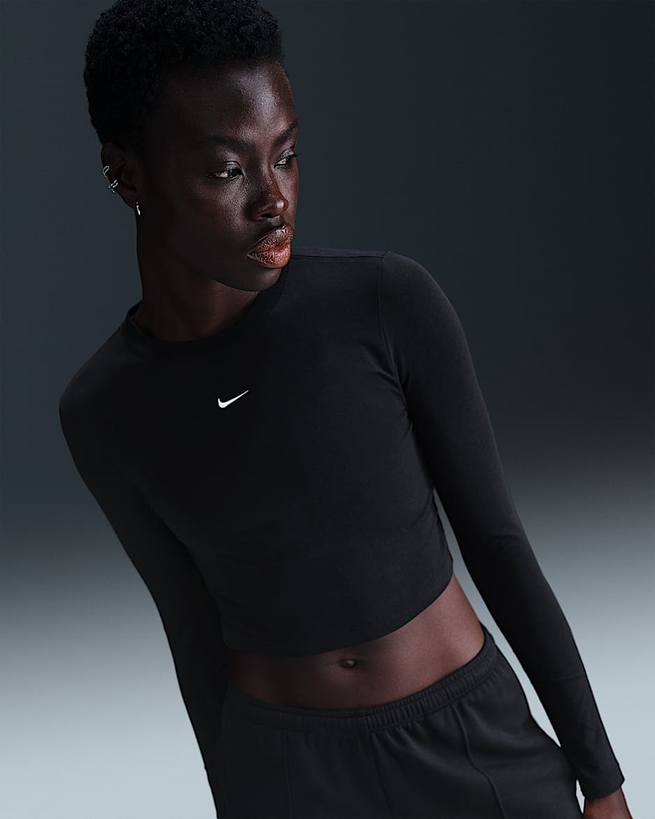 Nike Sportswear Chill Knit Women's Slim Long-Sleeve Cropped Top - Black/White
