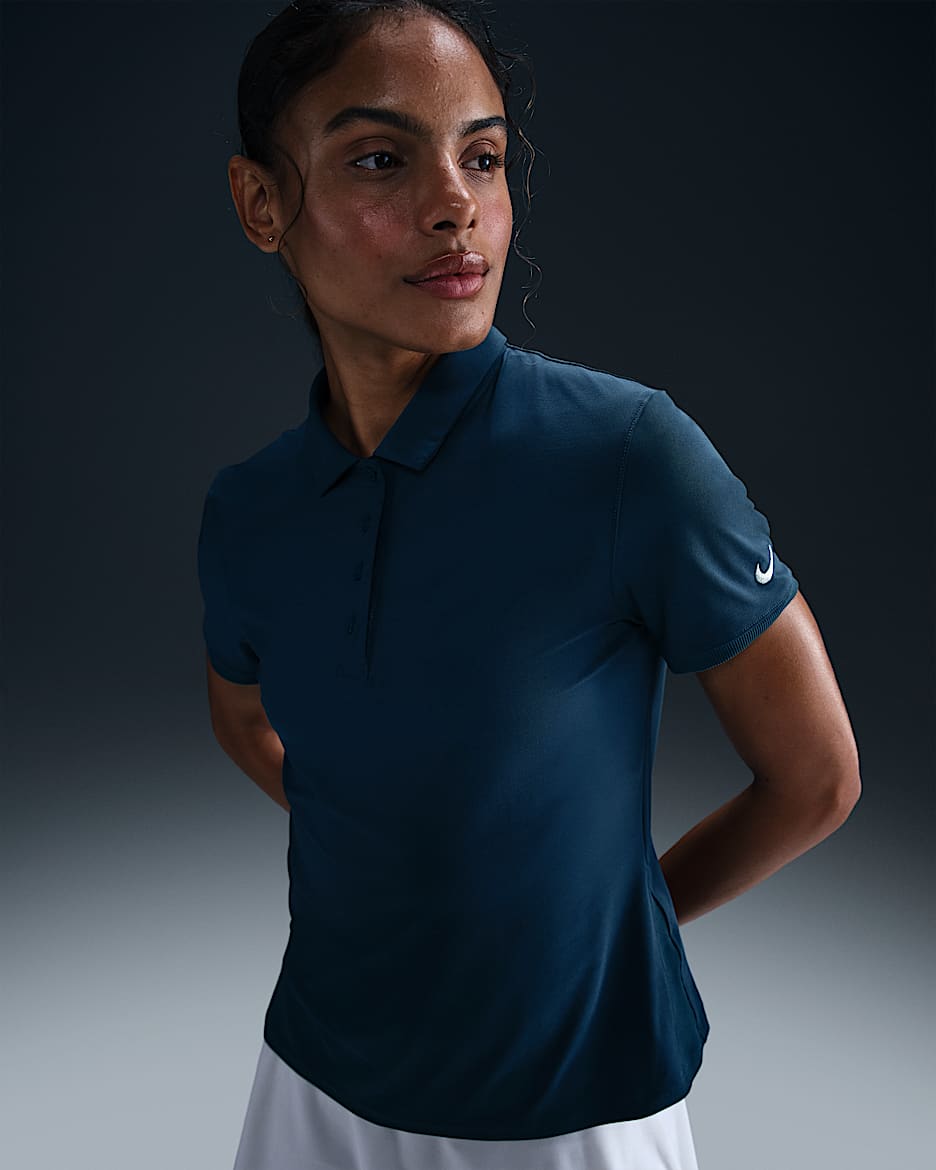Polo de golf de manga corta Dri-FIT para mujer Nike Victory - Azul marino militar/Blanco