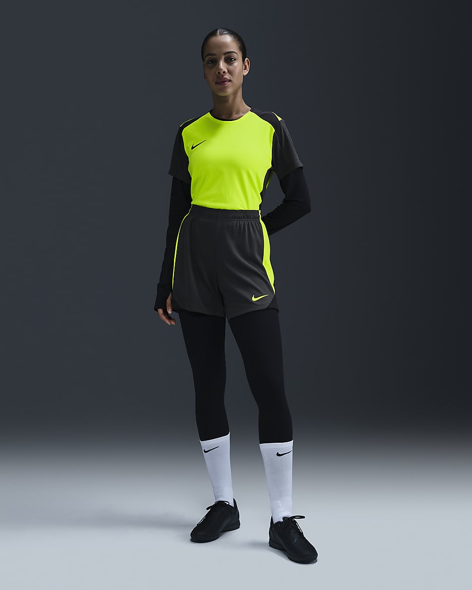 Damska koszulka piłkarska z krótkim rękawem Dri-FIT Nike Strike - Volt/Czerń/Anthracite/Czerń