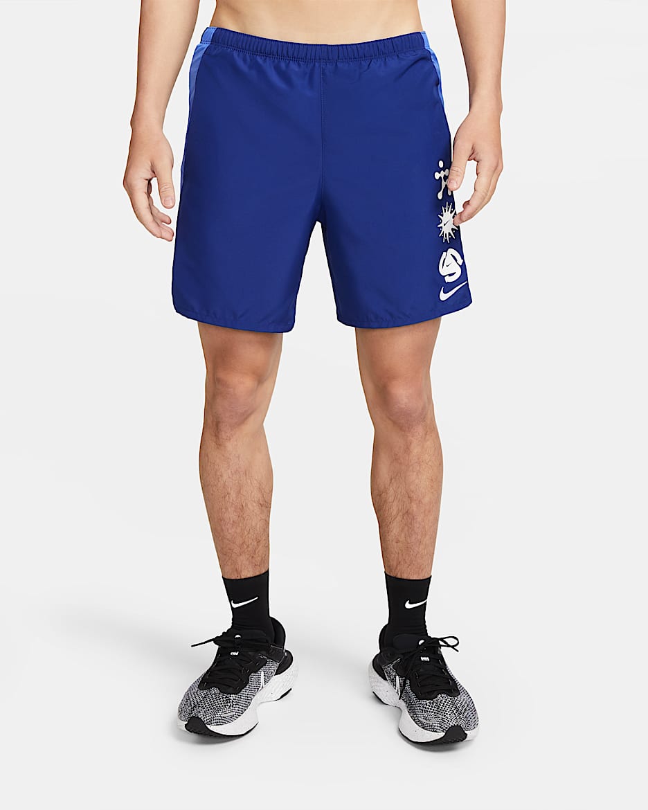 Nike Dri-FIT Wild Run Challenger Men's 7" Brief-Lined Running Shorts - Deep Royal Blue/Medium Blue/White