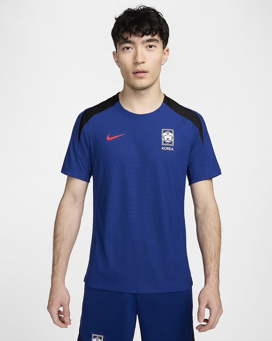대한민국 스트라이크 엘리트 남성 나이키 드라이 핏 ADV 축구 반팔 탑 - 글로벌 블루/블랙/글로벌 레드