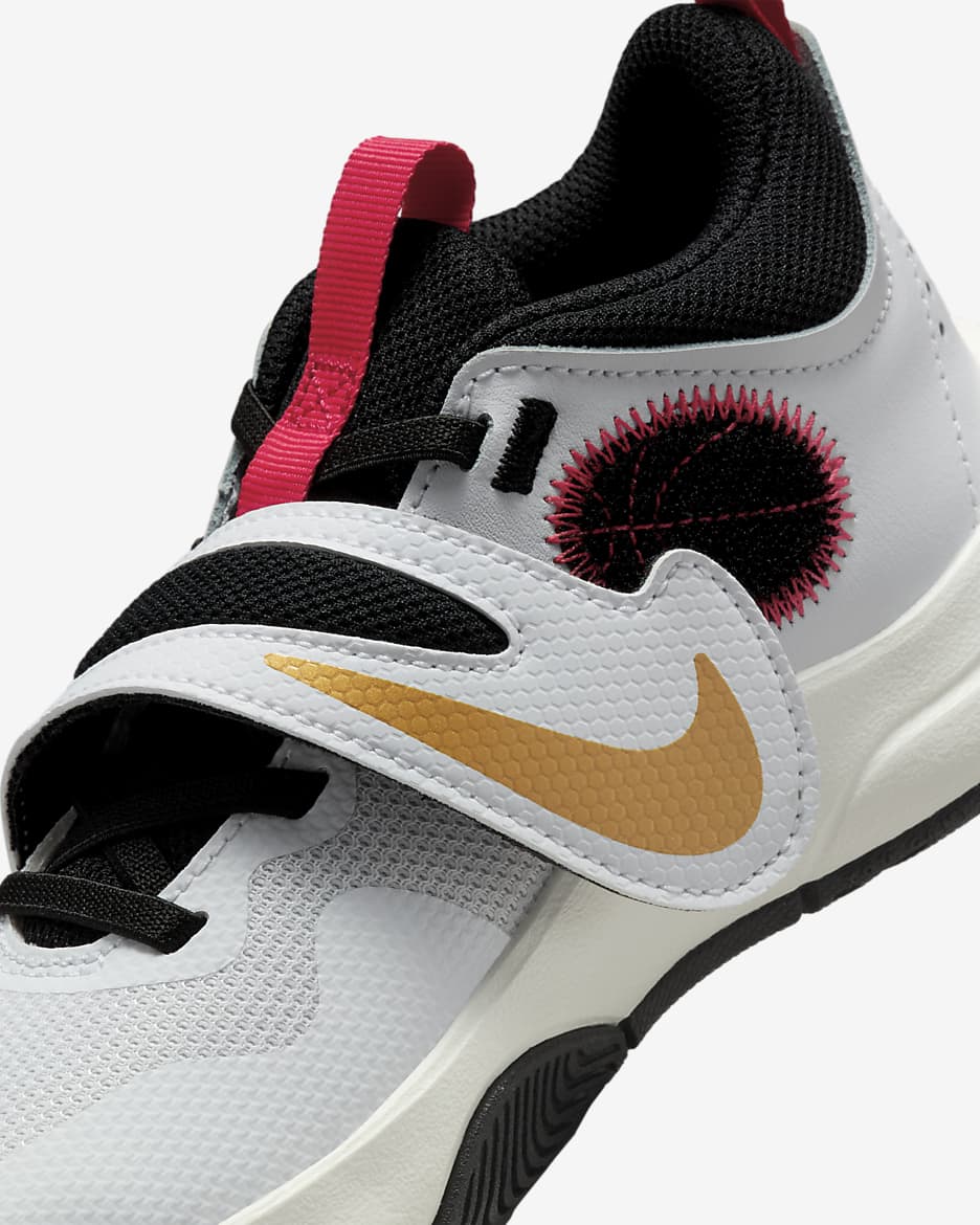 Nike Team Hustle D 11 Little Kids' Shoes - White/Metallic Gold/University Red/Black