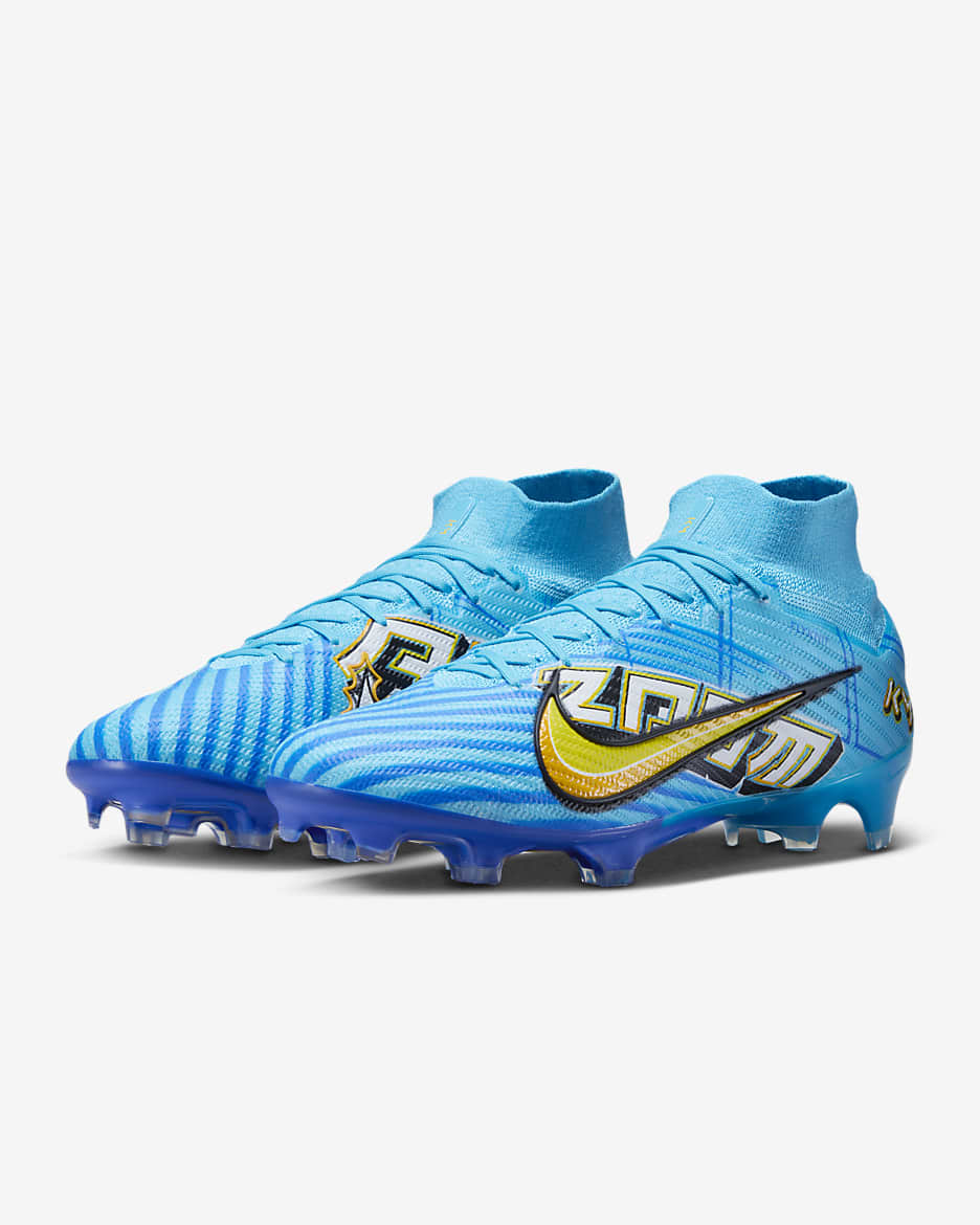 Calzado de fútbol para terreno firme Nike Zoom Mercurial Superfly 9 Elite Kylian Mbappé FG - Azul báltico/Blanco