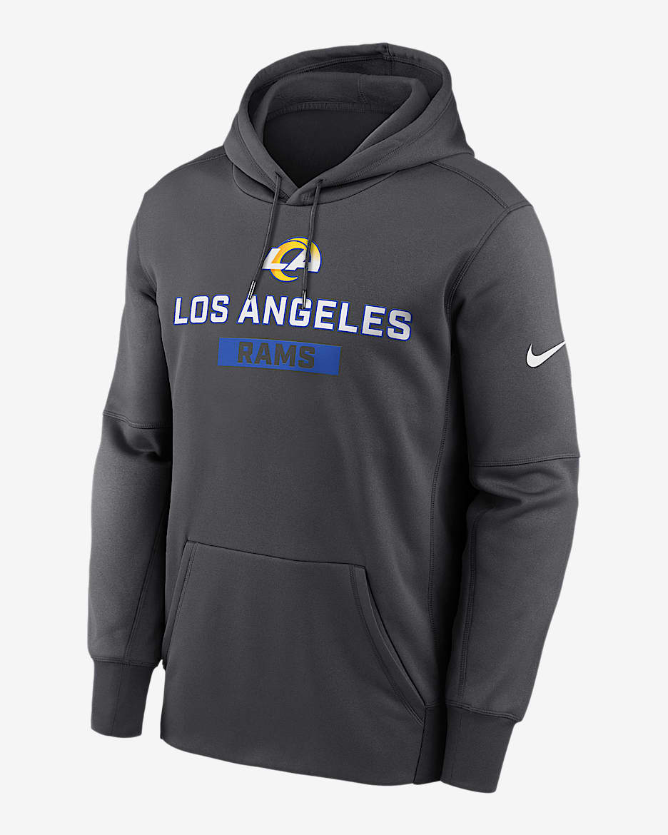 Los Angeles Rams Toss Sweep Men’s Nike Therma NFL Pullover Hoodie - Anthracite