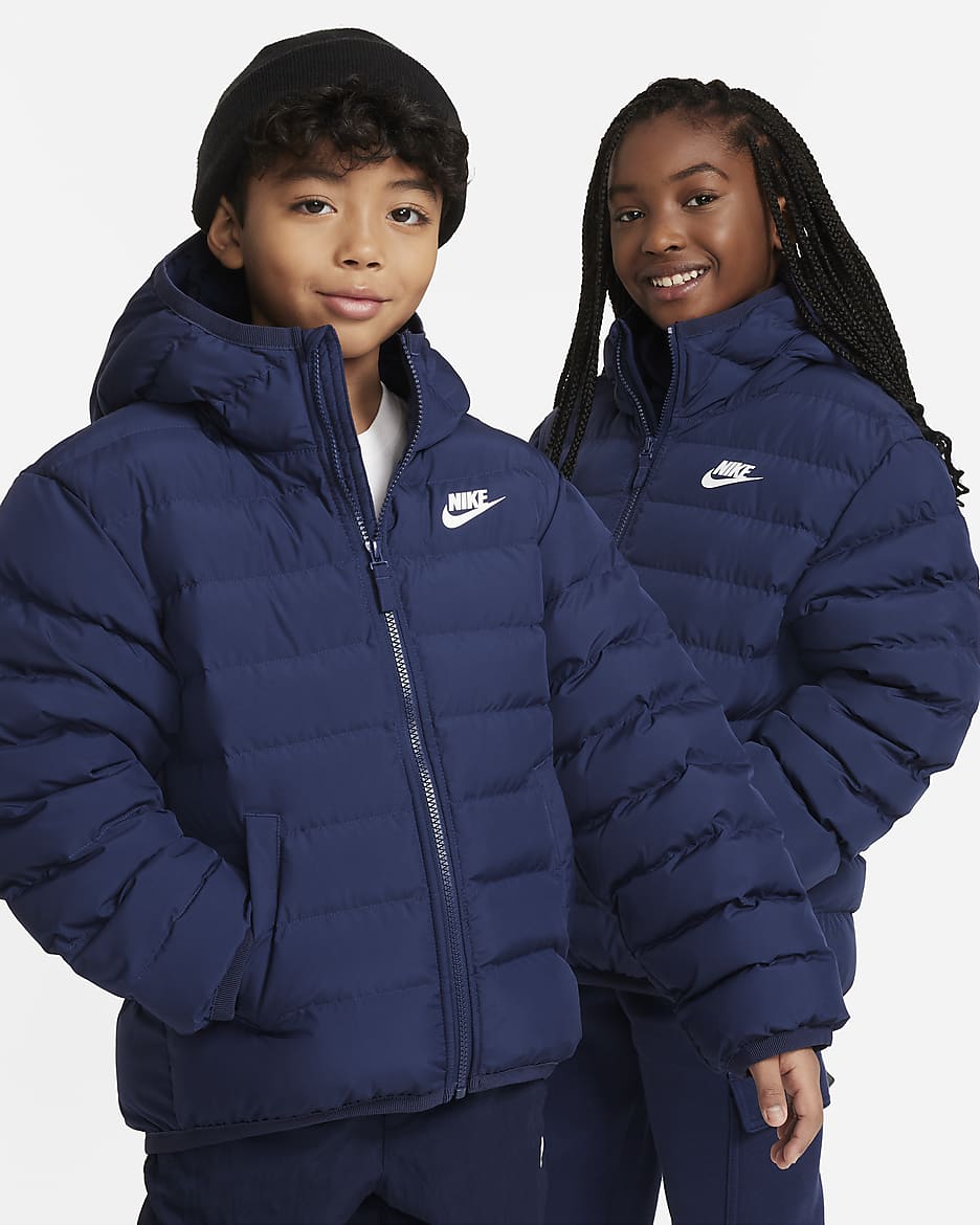 Nike Sportswear Lightweight Synthetic Fill Older Kids' Loose Hooded Jacket - Midnight Navy/Midnight Navy/White