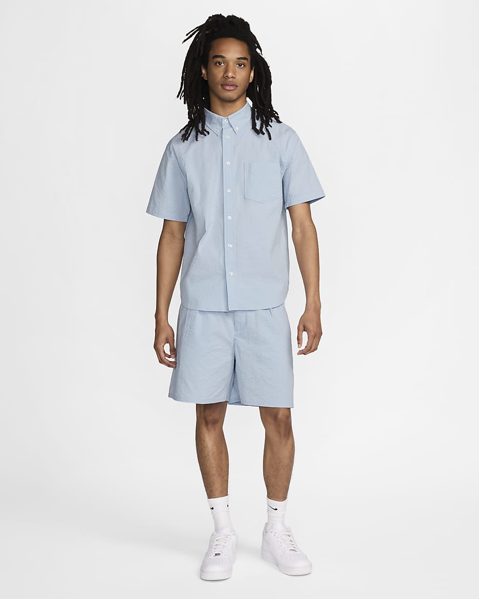 Nike Life Men's Short-Sleeve Seersucker Button-Down Shirt - Light Armoury Blue/Light Armoury Blue