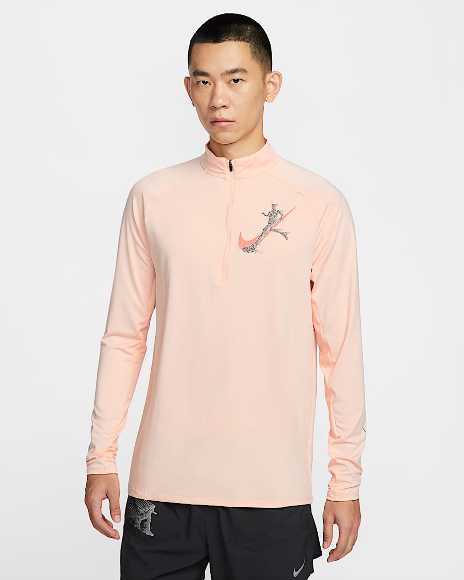 เสื้อวิ่งซิปสั้นผู้ชาย Dri-FIT UV Nike Stride - Washed Coral