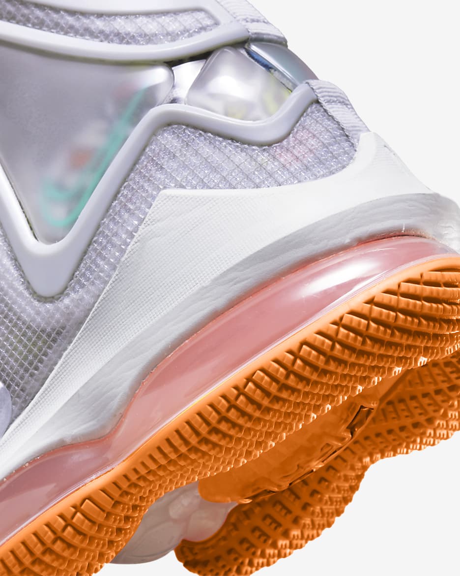 LeBron 19 Basketball Shoes - Grey Fog/Total Orange/Bright Crimson/Roma Green