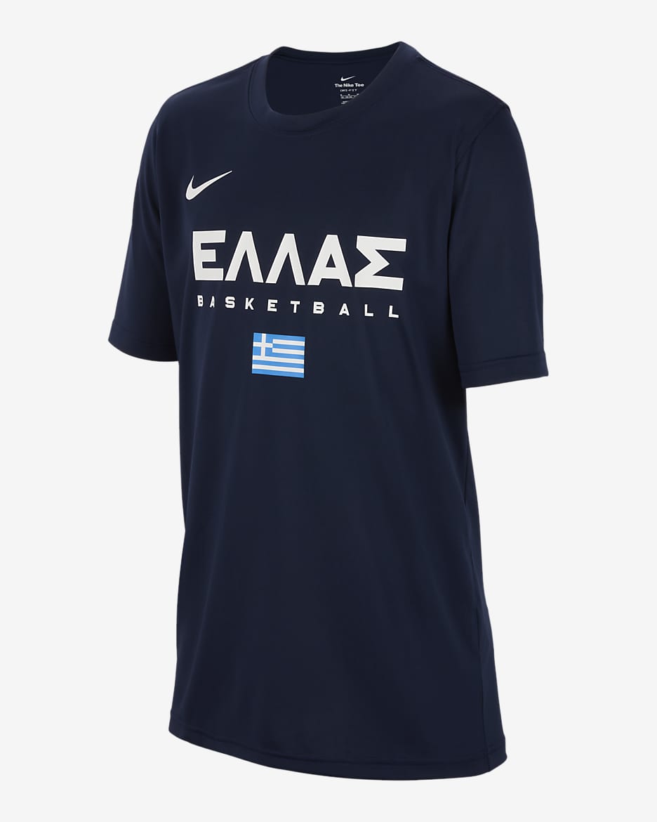 T-Shirt προπόνησης μπάσκετ Ελλάδα Nike Dri-FIT για μεγάλα παιδιά - College Navy