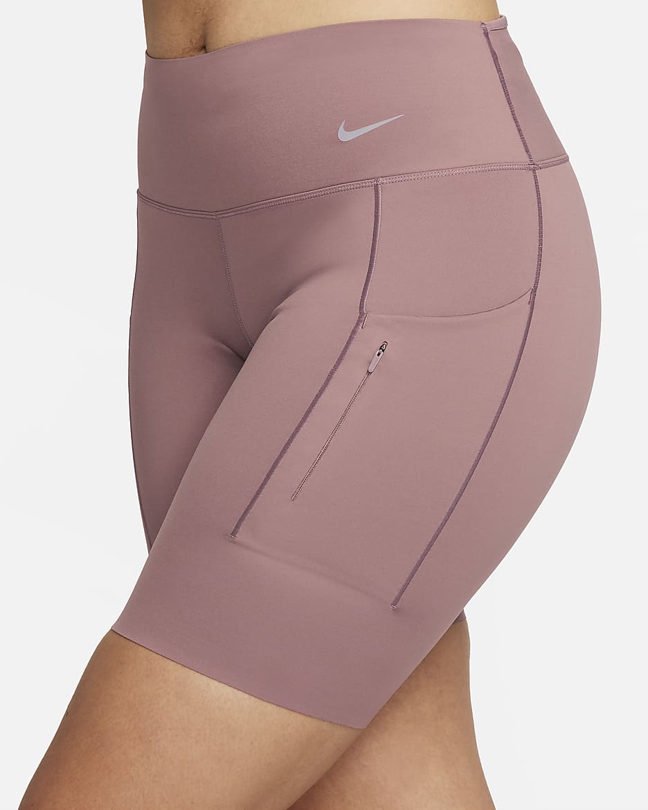 Nike Go Women's Firm-Support Mid-Rise 20cm (approx.) Biker Shorts with Pockets - Smokey Mauve/Black