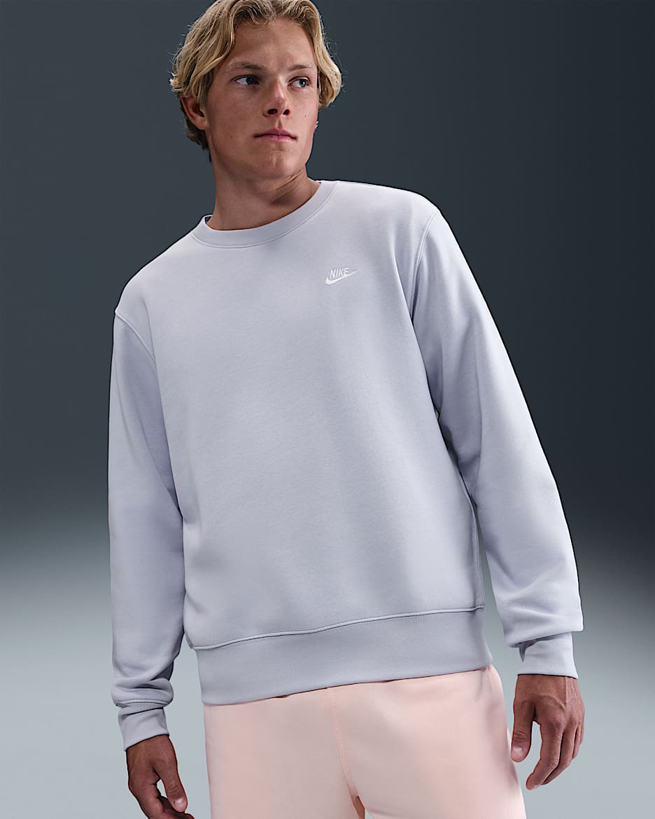 Nike Club Fleece-Rundhalsshirt (Herren) - Ghost/Weiß