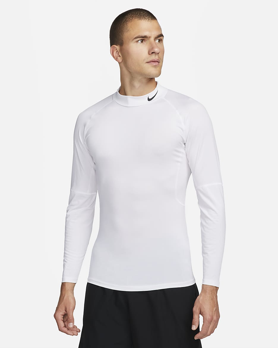 Nike Pro Men's Dri-FIT Fitness Mock-Neck Long-Sleeve Top - White/Black