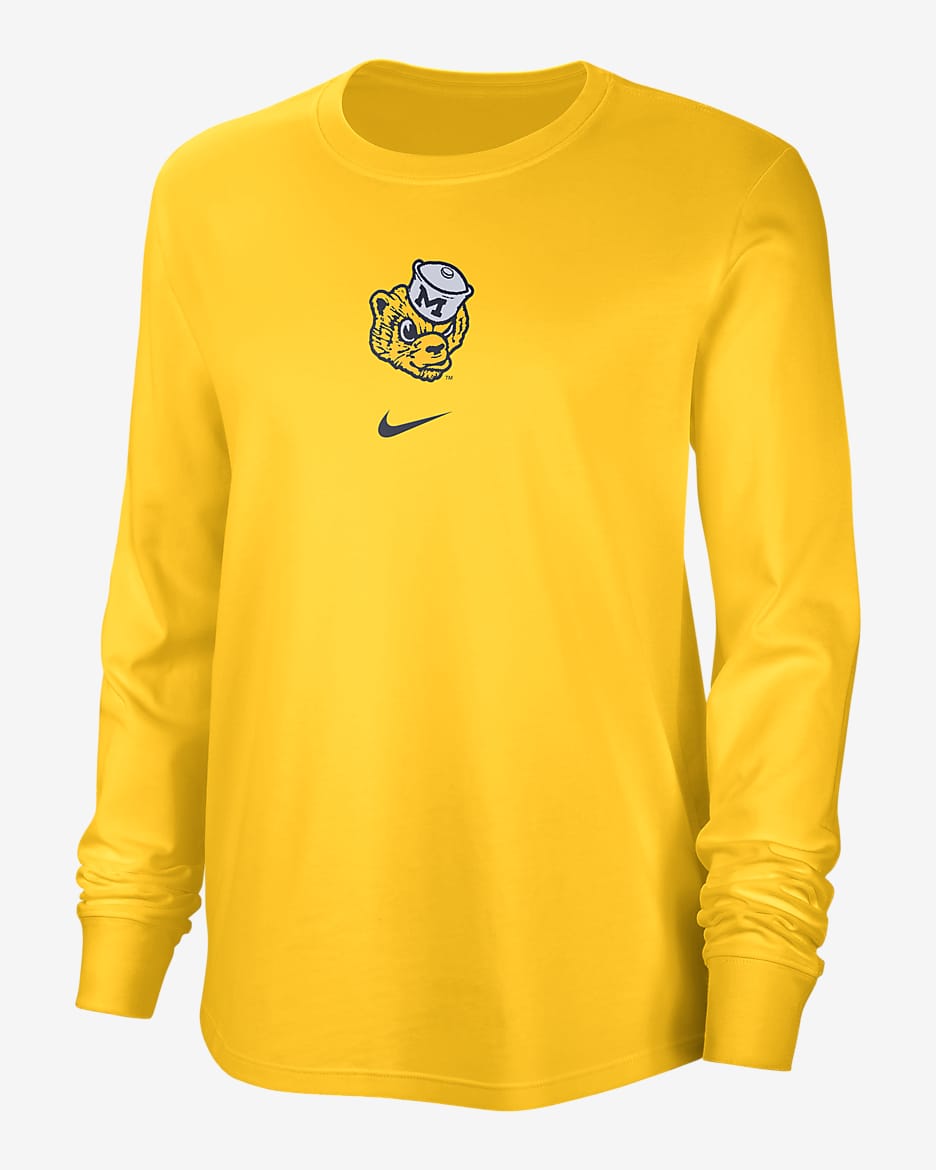 Michigan Women's Nike College Crew-Neck Long-Sleeve T-Shirt - Amarillo