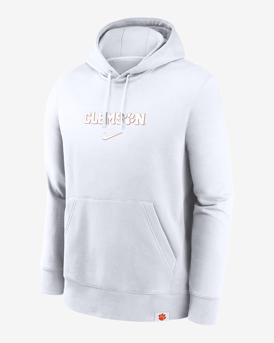 Clemson Tigers Statement Wordmark Lockup Heavyweight Men's Nike College Pullover Hoodie - White