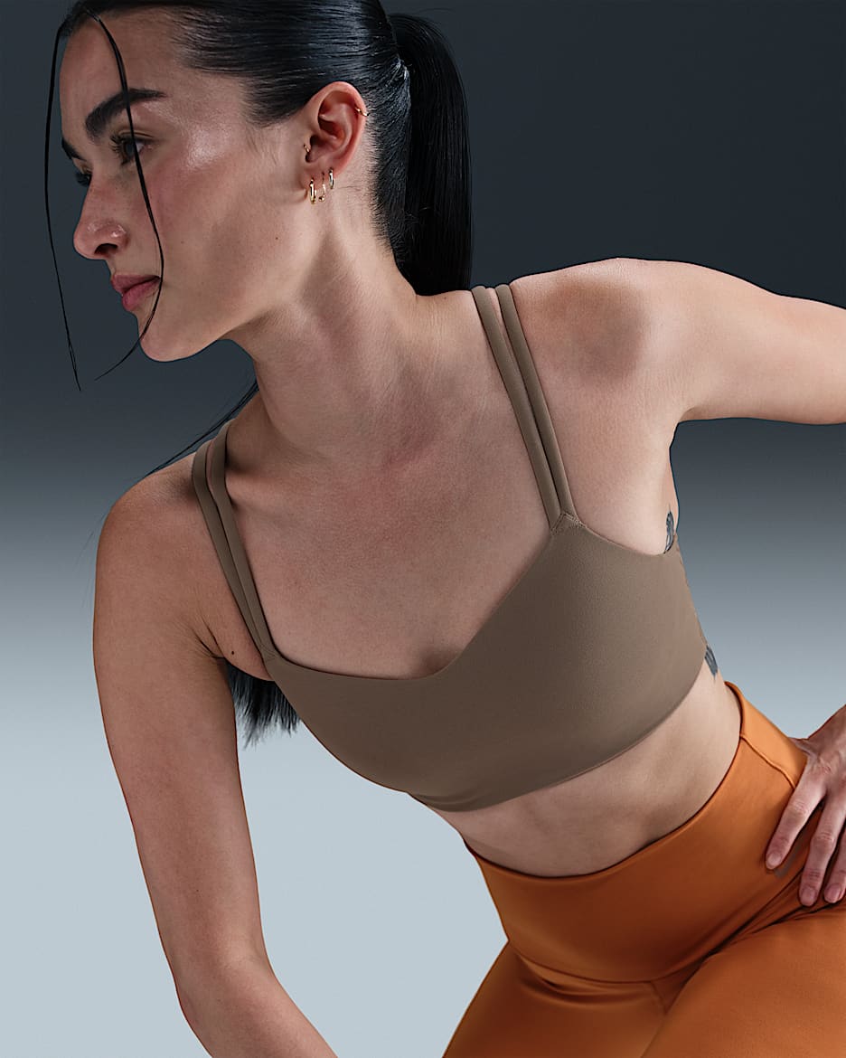 Nike Zenvy Strappy Women's Light-Support Padded Sports Bra - Mink Brown/White
