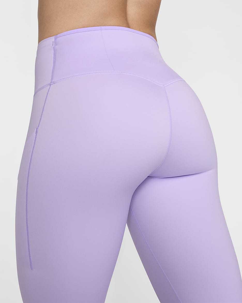 Nike Go Leggings in voller Länge mit starkem Halt, mittelhohem Bund und Taschen für Damen - Lilac Bloom/Schwarz